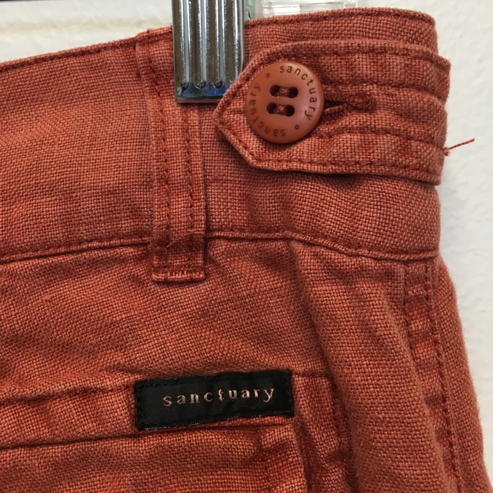 Sanctuary 100% Linen Crop Cargo Pants 28 Red Terracotta Casual Relaxed Lagenlook - Picture 9 of 11